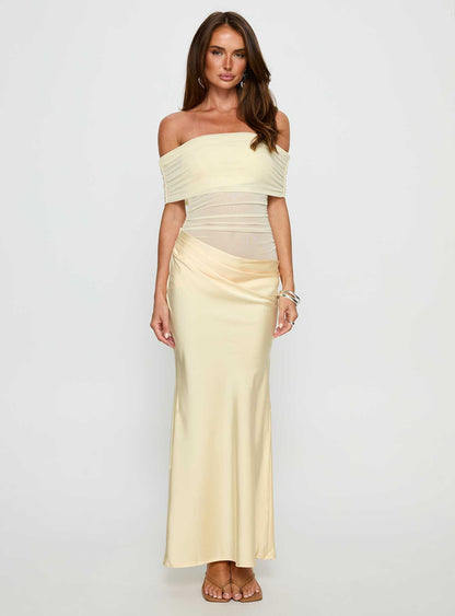 Osprey Mesh Off Shoulder Maxi Dress Yellow