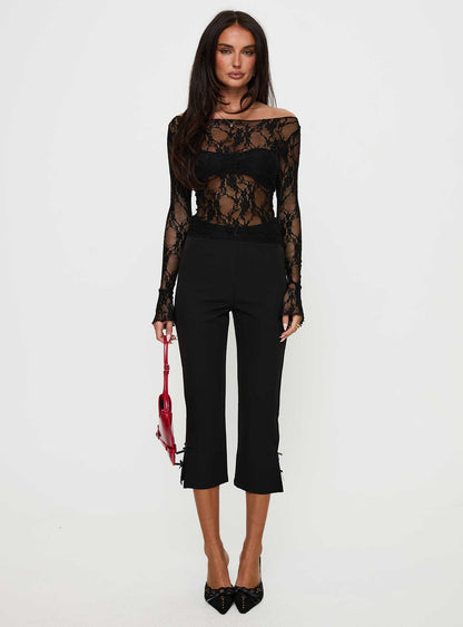 Junah Sheer Lace Long Sleeve Top Black