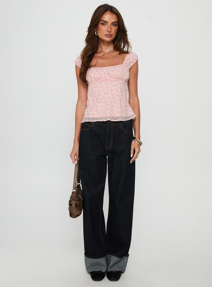 Crush It Cap Sleeve Babydoll Top Pink Floral