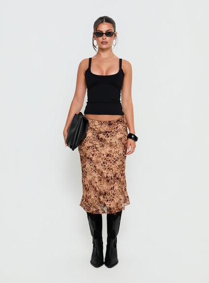 Sydni Midi Bias Cut Skirt Leopard