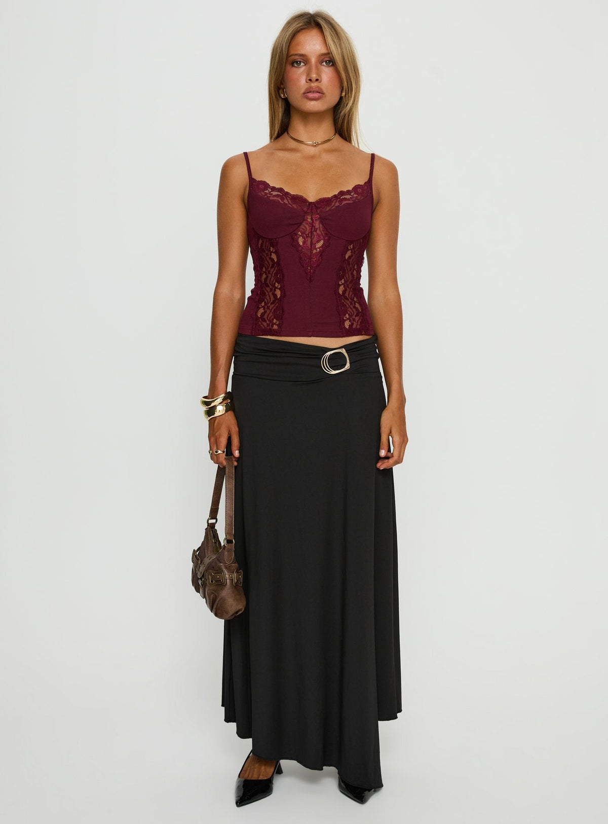 Nola Hardware Slit Maxi Skirt Black
