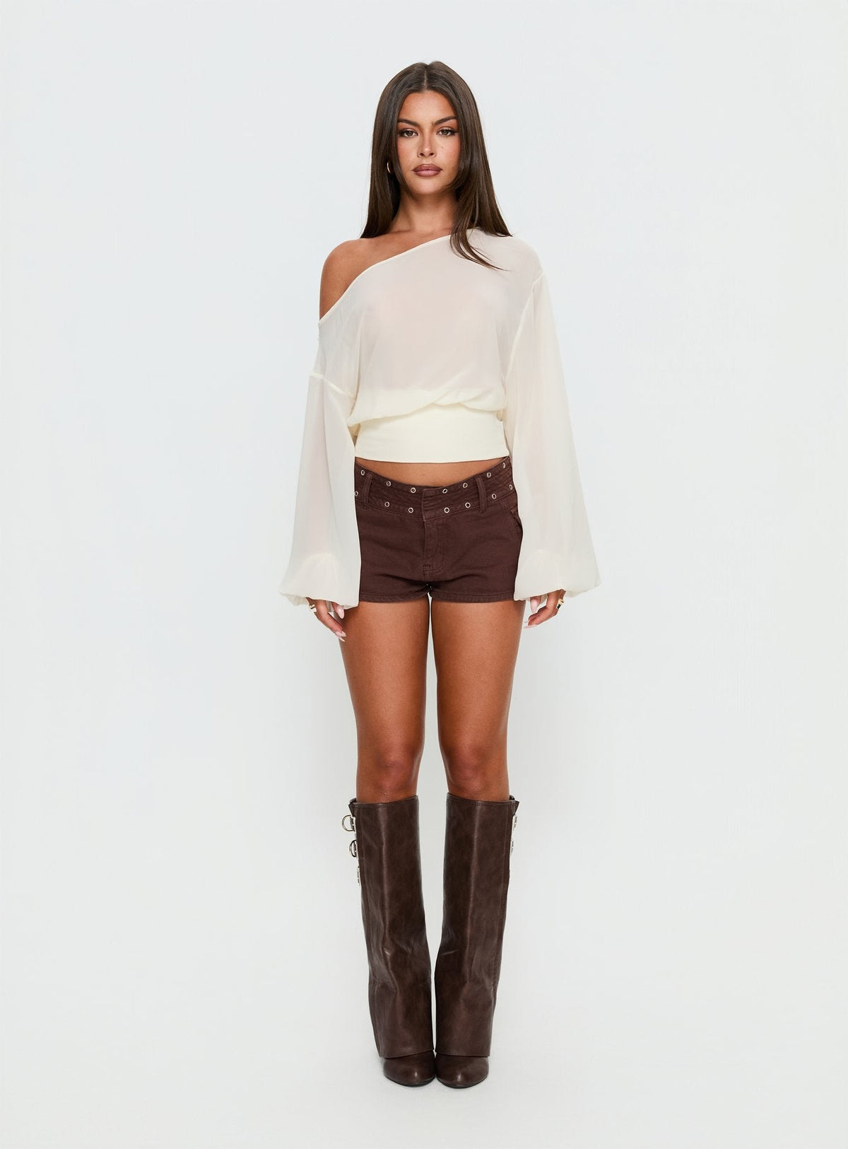 Idalina Slouchy Chiffon Top Cream