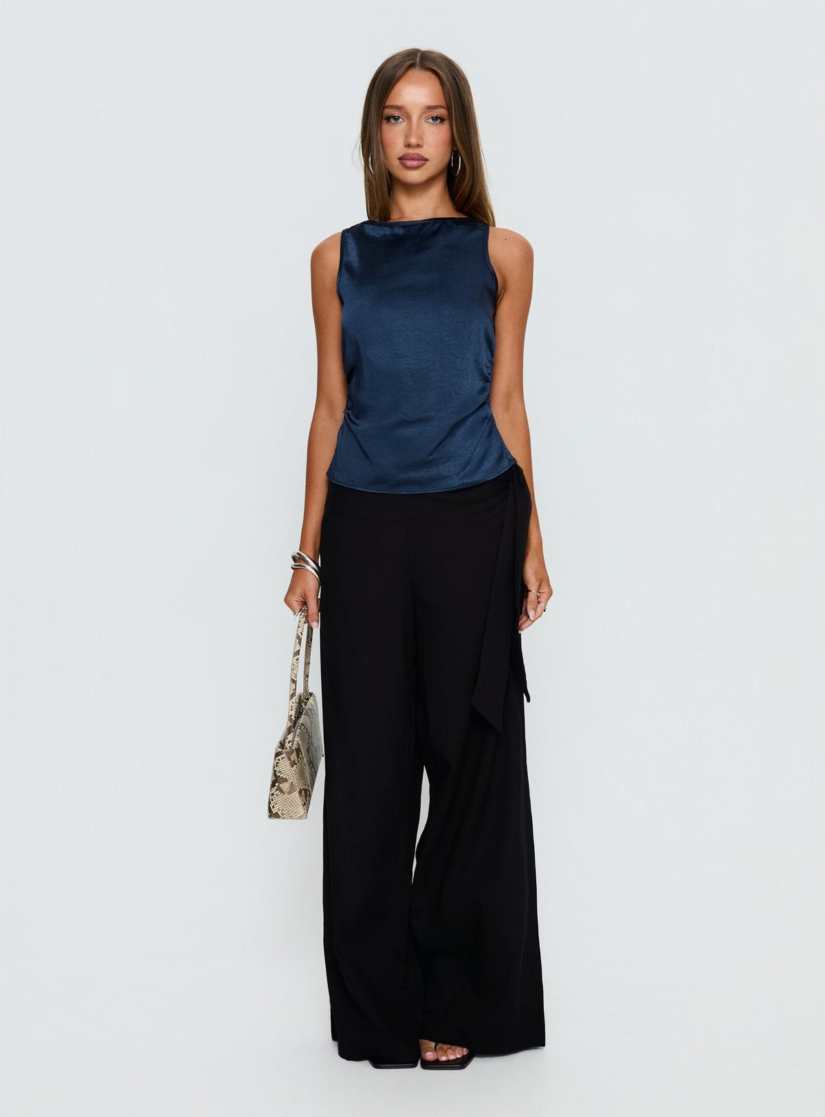 Jennisa Backless Satin Top Navy