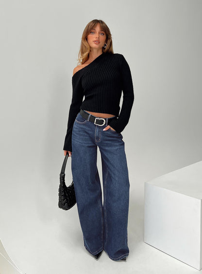 Naylor Mid Rise Wide Leg Jeans Mid Blue Denim