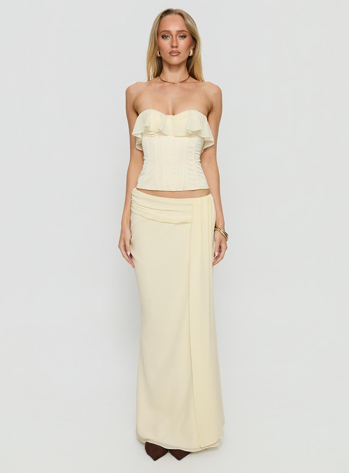 Holliann Strapless Frill Corset Top Butter