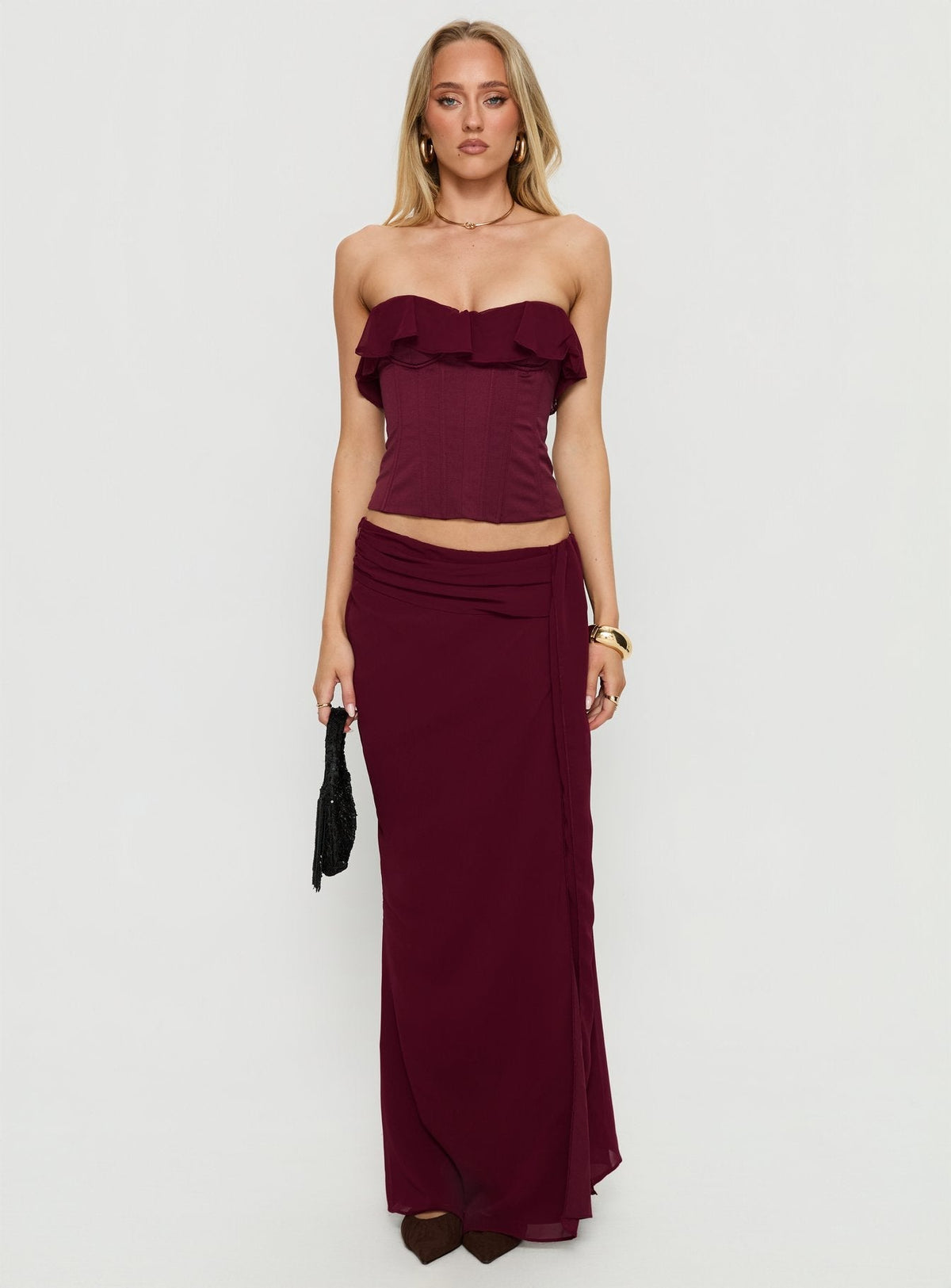 Hollian Draped Maxi Skirt Wine