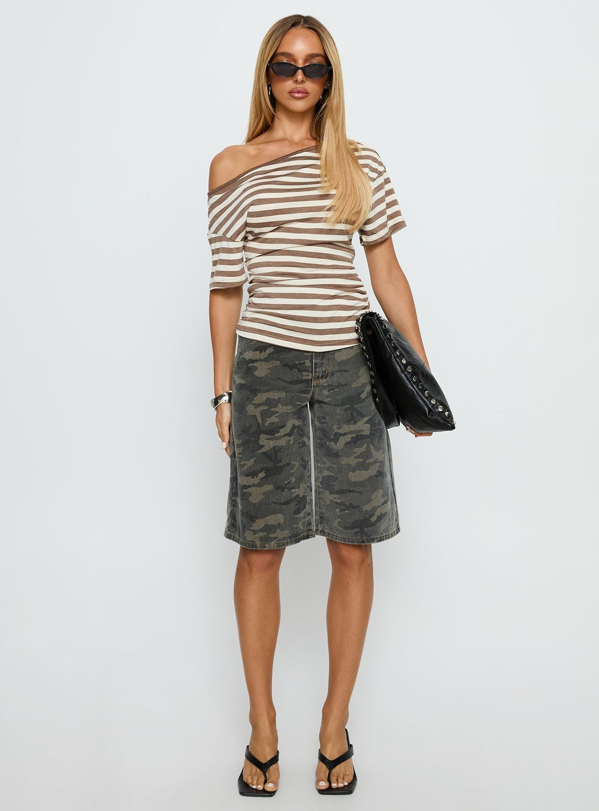 Tag Longline Denim Jorts Washed Camo