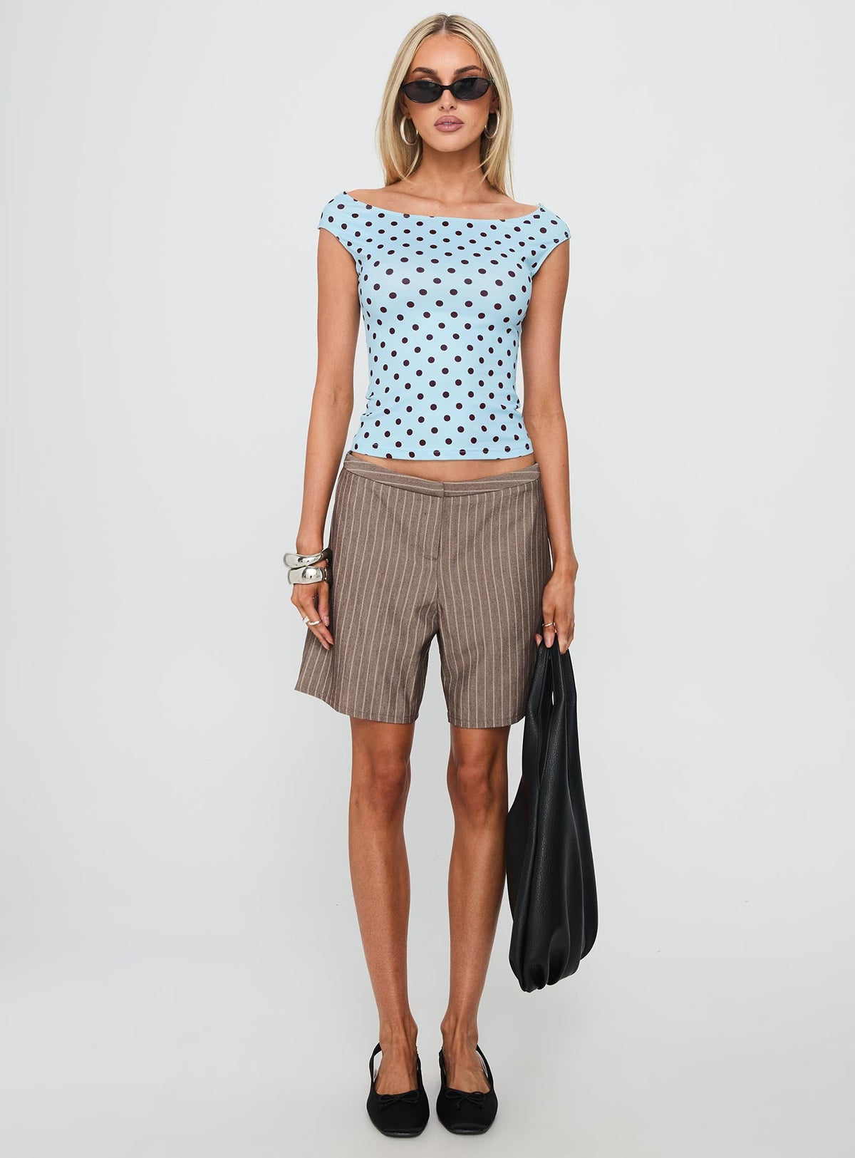 Cheirosa Off Shoulder Top Blue / Brown