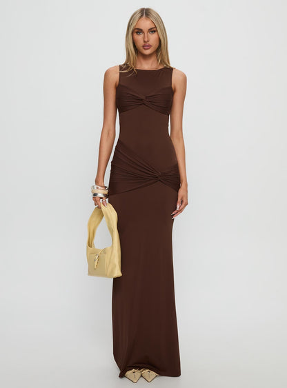 Pivotal Twist Detail Maxi Dress Brown