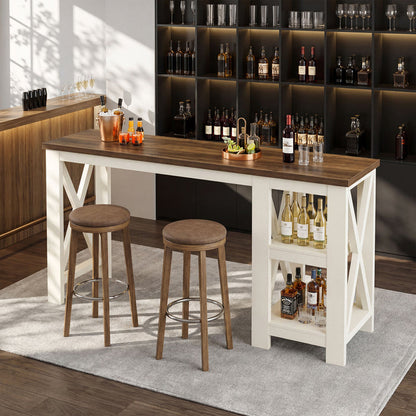 62.2" Bar Table with Storage Shelves, Farmhouse Counter Height Pub Table for Kitchen