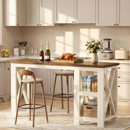 62.2" Bar Table with Storage Shelves, Farmhouse Counter Height Pub Table for Kitchen