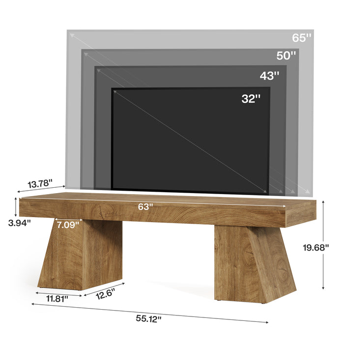 63" TV Stand, Farmhouse Entertainment Center with Geometric Pedestal for 55-75-Inch TVs