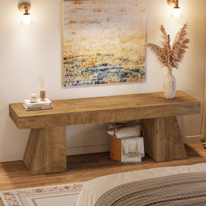 63" TV Stand, Farmhouse Entertainment Center with Geometric Pedestal for 55-75-Inch TVs