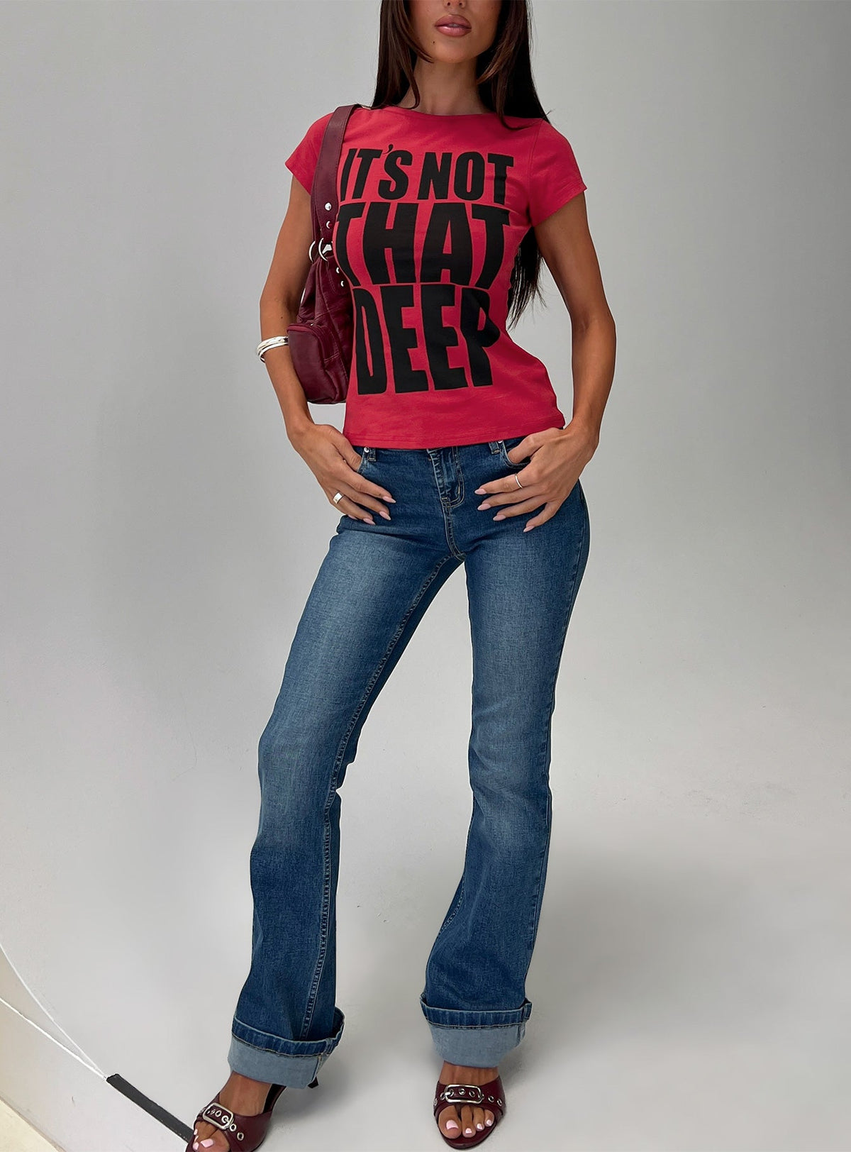 It's Not That Deep Graphic Baby Tee Red