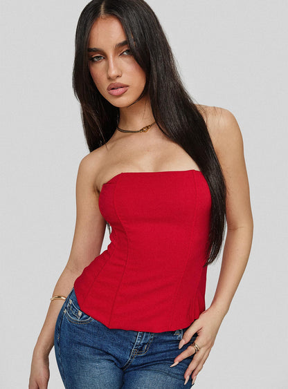 Kaetlyn Strapless Corset Top Red