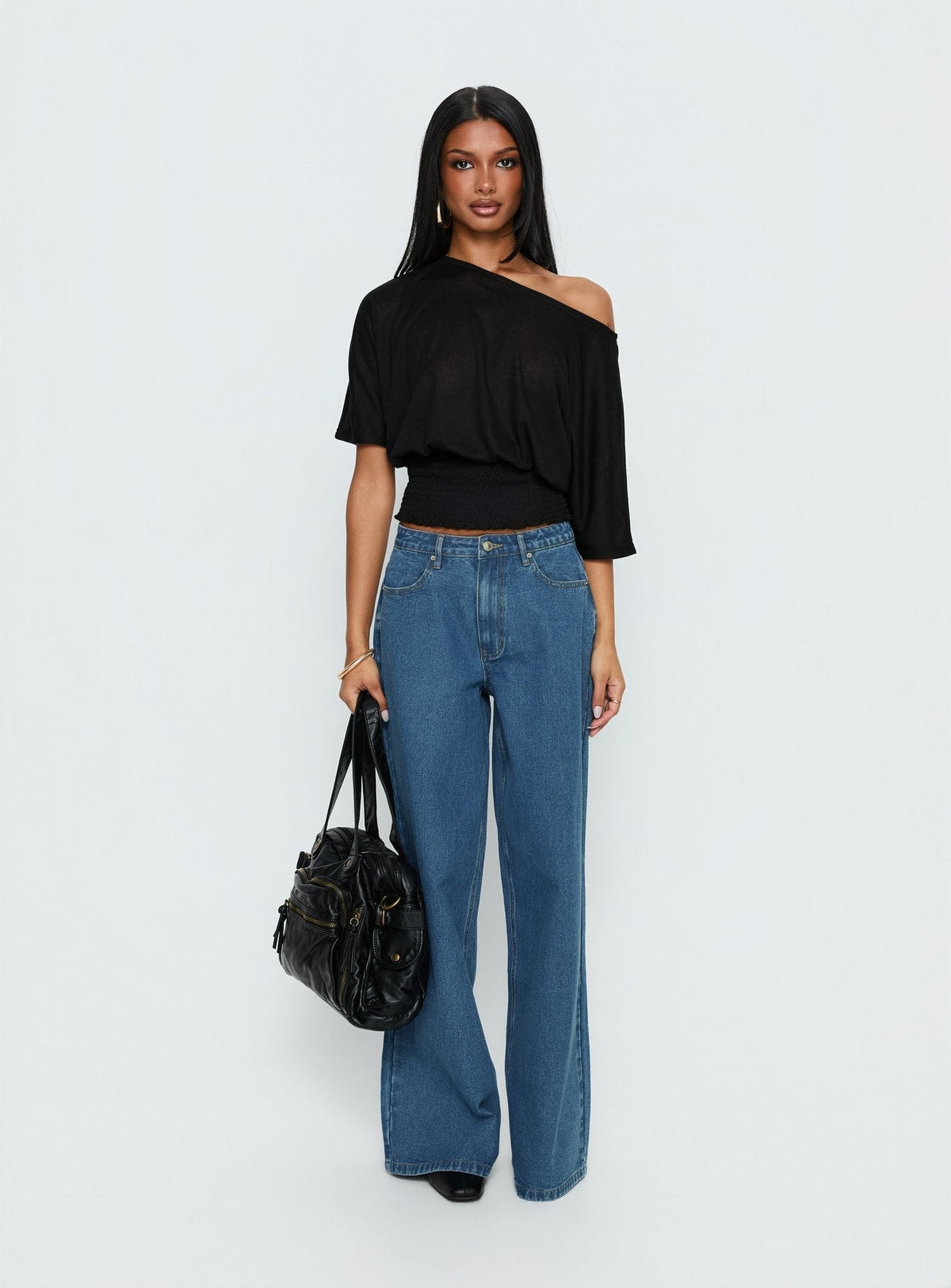 Naylor Mid Rise Wide Leg Jeans Mid Blue Wash