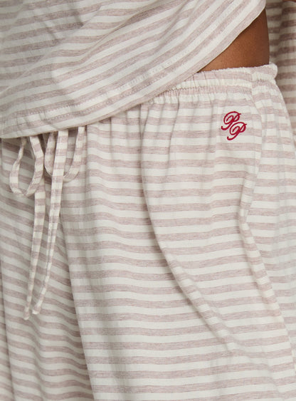 Tobie Off Shoulder Sleep Set Beige Stripe