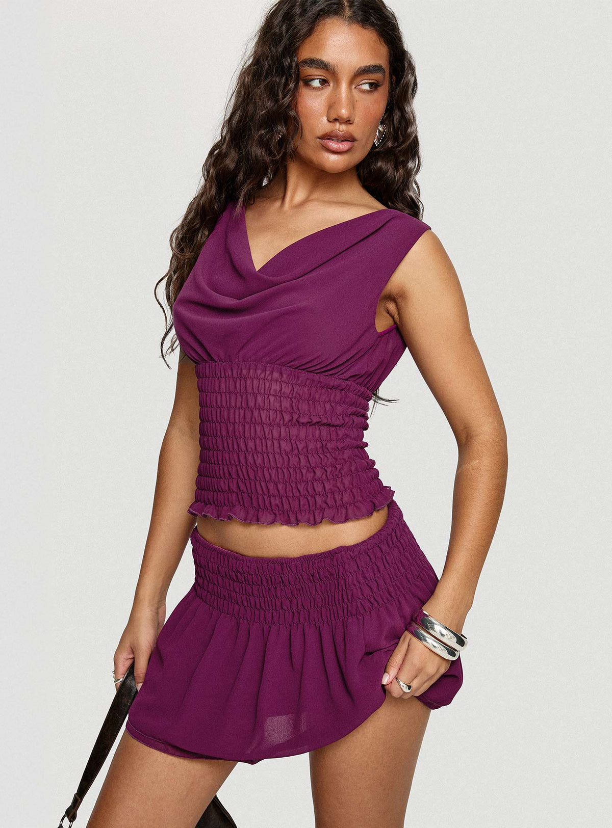 I Belong Shirred Top Wine