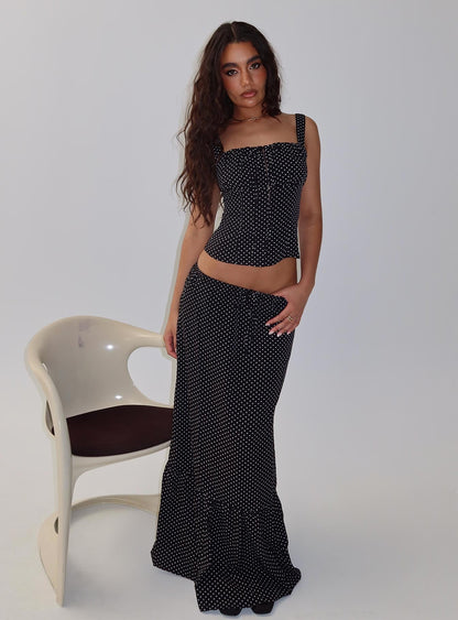 Modern Girl Maxi Skirt Black / Polka Dot