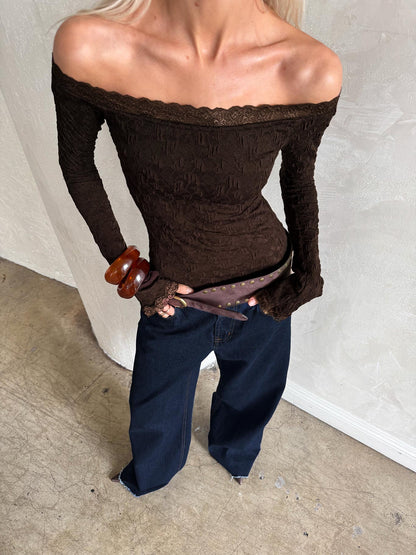 Mochapella Off The Shoulder Top Brown