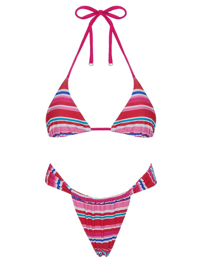 Summer Season Ruched Side Bikini Bottoms Pink / Blue Stripe