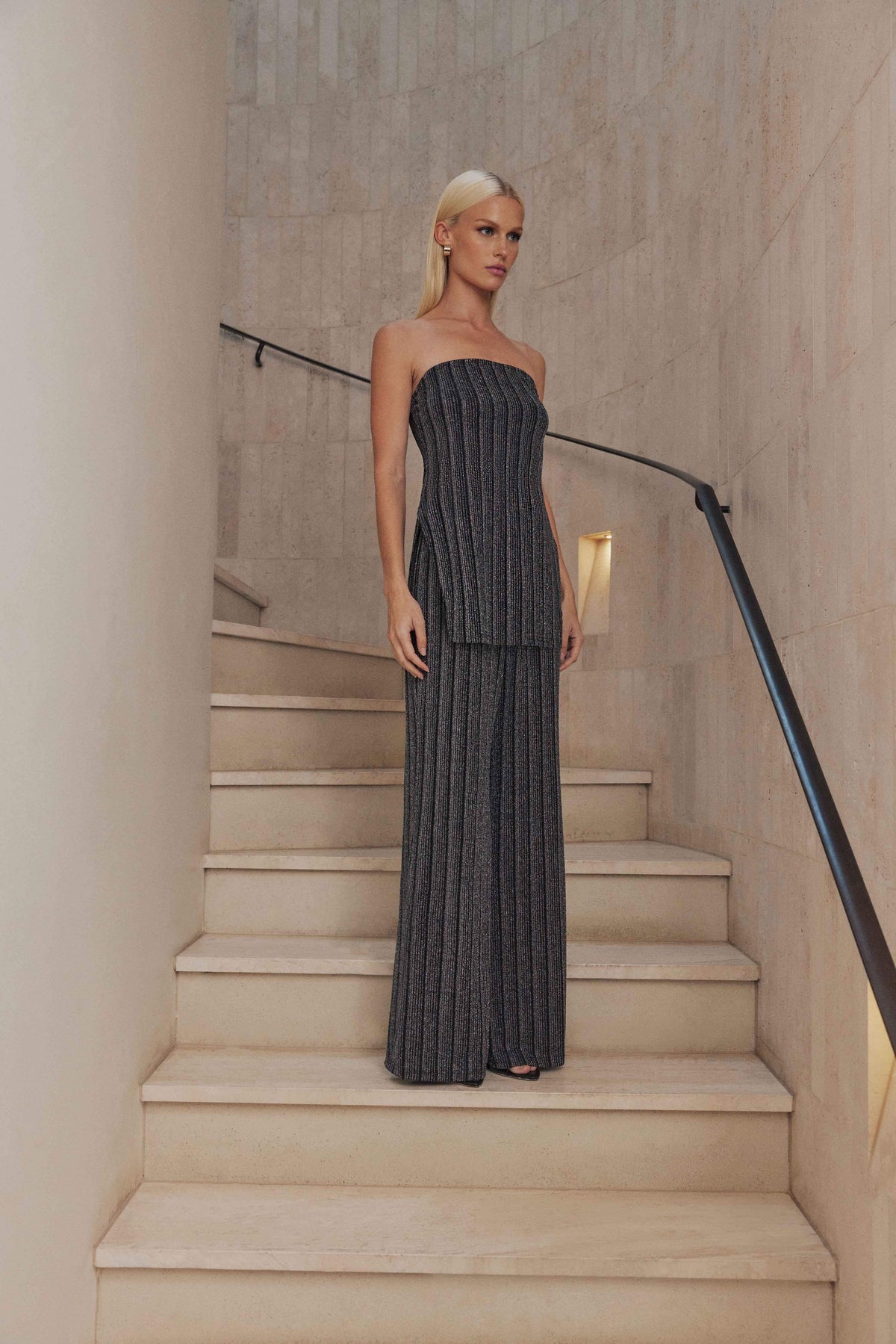 CURAAE Liberty Striped Knit Set in Grey