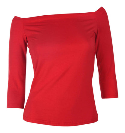Gloria Off Shoulder Retro Plain Top in Red