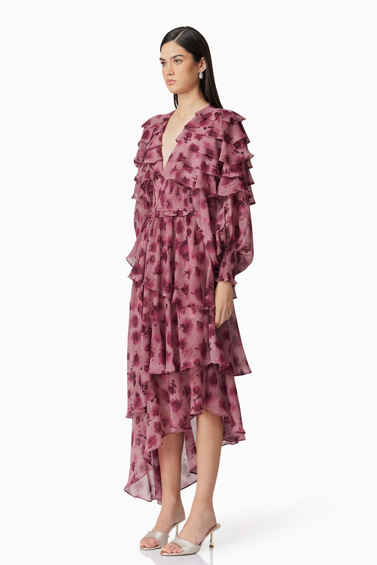 Monica Long Sleeve Midi Dress in Purple