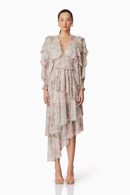 Monica Long Sleeve Midi Dress in Floral