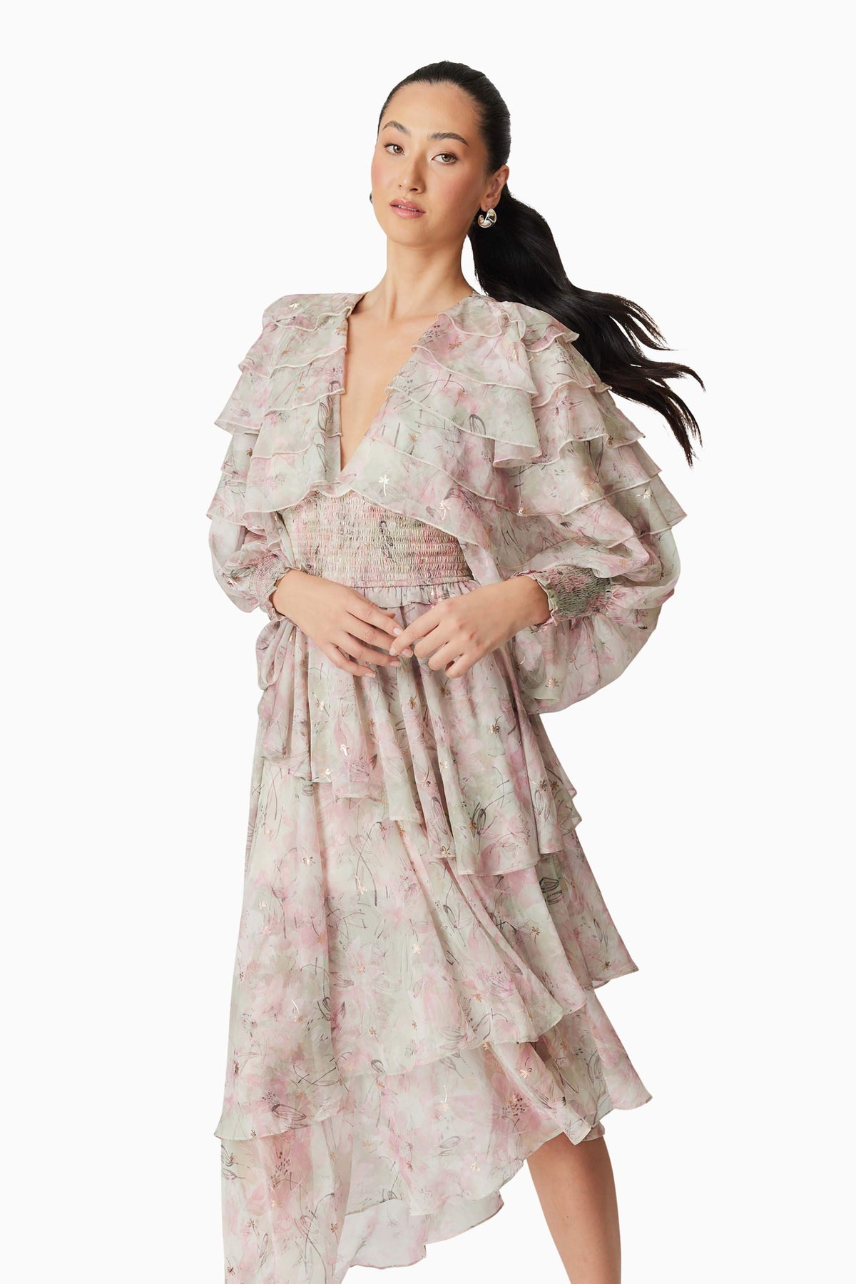 Monica Long Sleeve Midi Dress in Floral