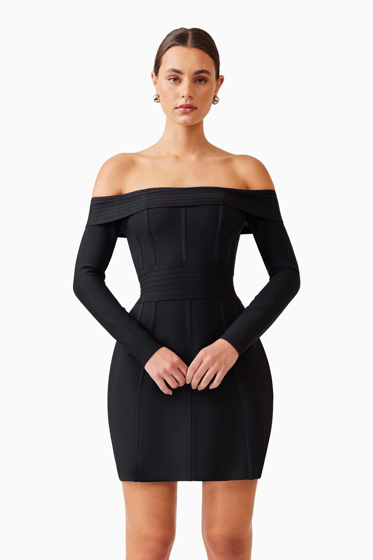 Katlyn Off The Shoulder Mini Dress in Black