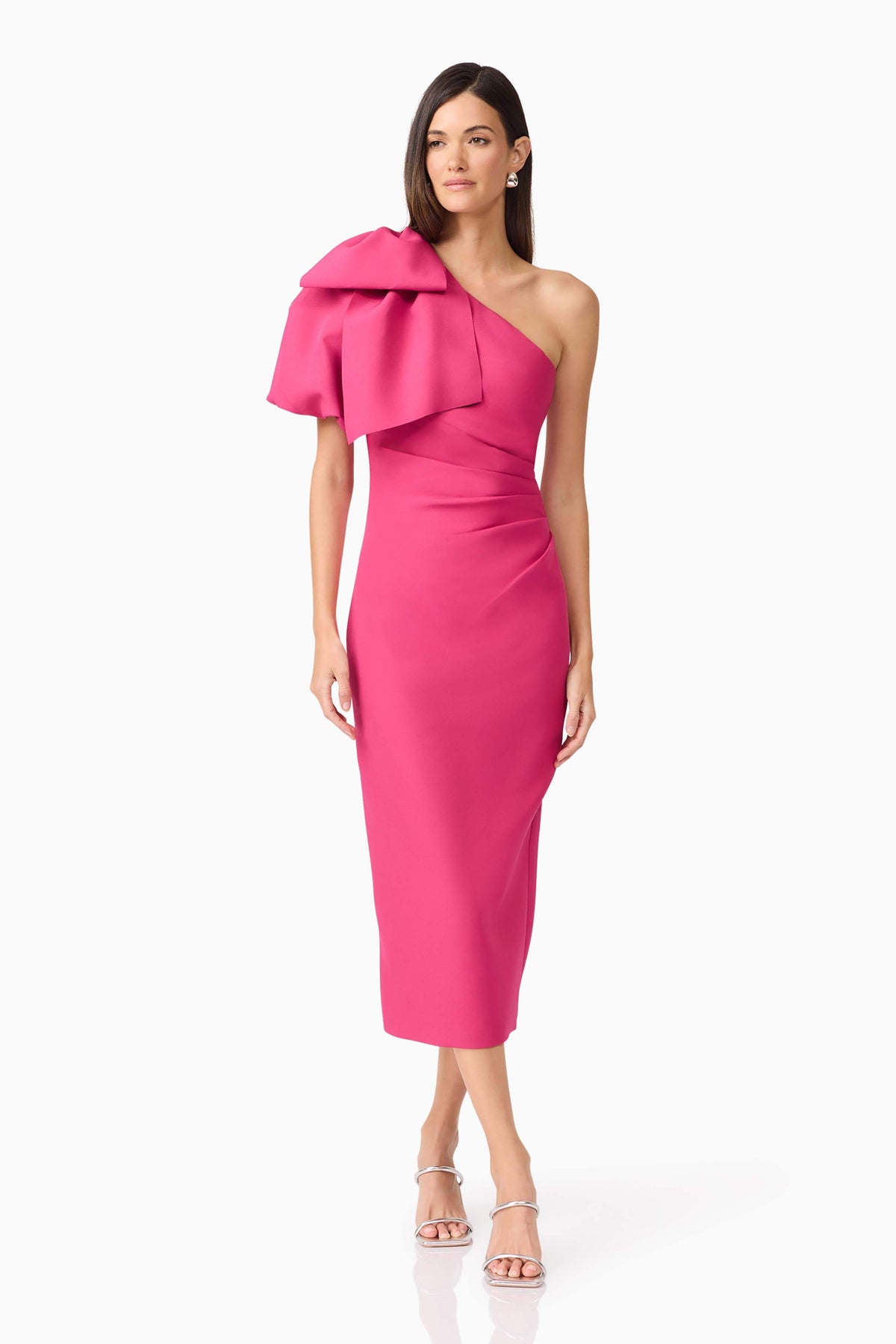 Elysie Asymmetrical Midi Dress in Pink