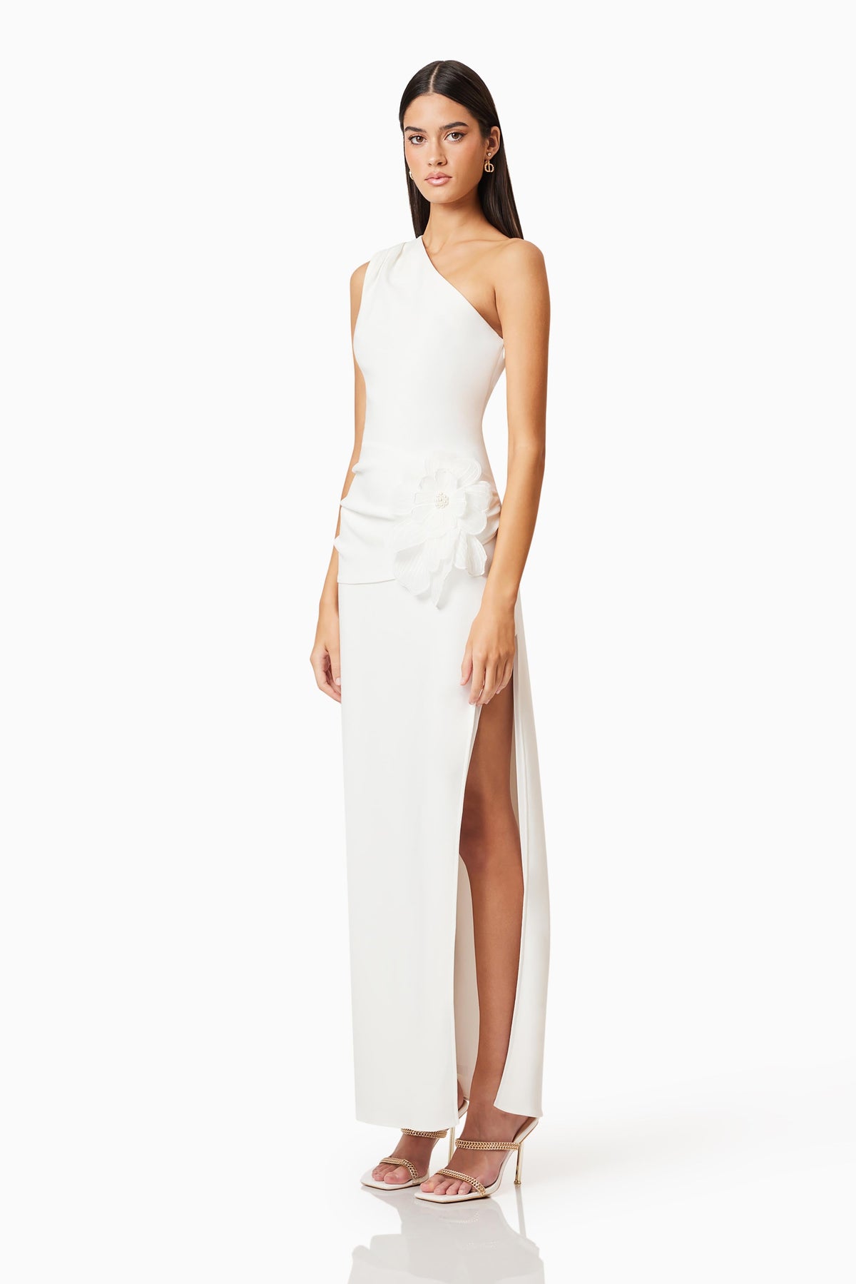 Janelle One Shoulder Gown In White