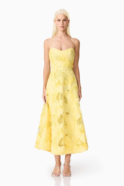 Asher Sweetheart Midi Dress in Yellow