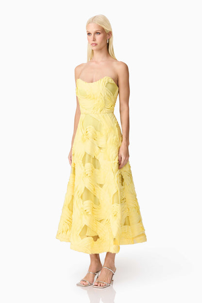 Asher Sweetheart Midi Dress in Yellow