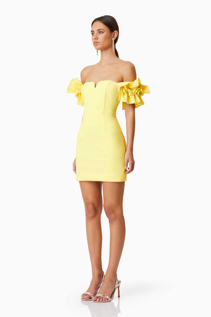 Nola Off The Shoulder Mini Dress In Yellow