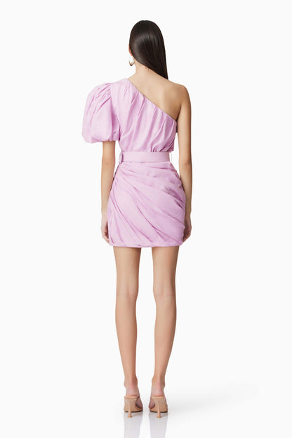 Kara Asymmetrical Mini Dress in Purple