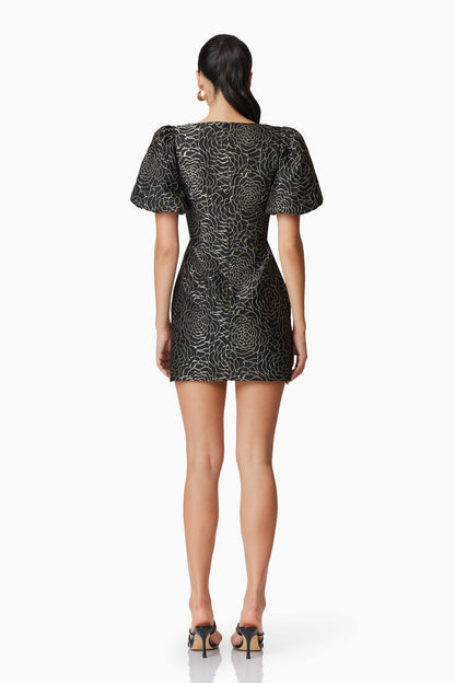 Deanna Puff Sleeve Mini Dress in Black
