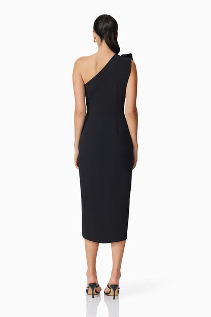Hazelle One Shoudler Midi Dress in Black