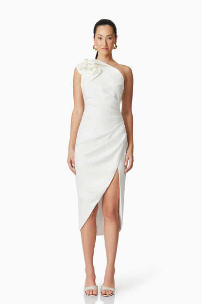 Hazelle One Shoulder Midi Dress in White