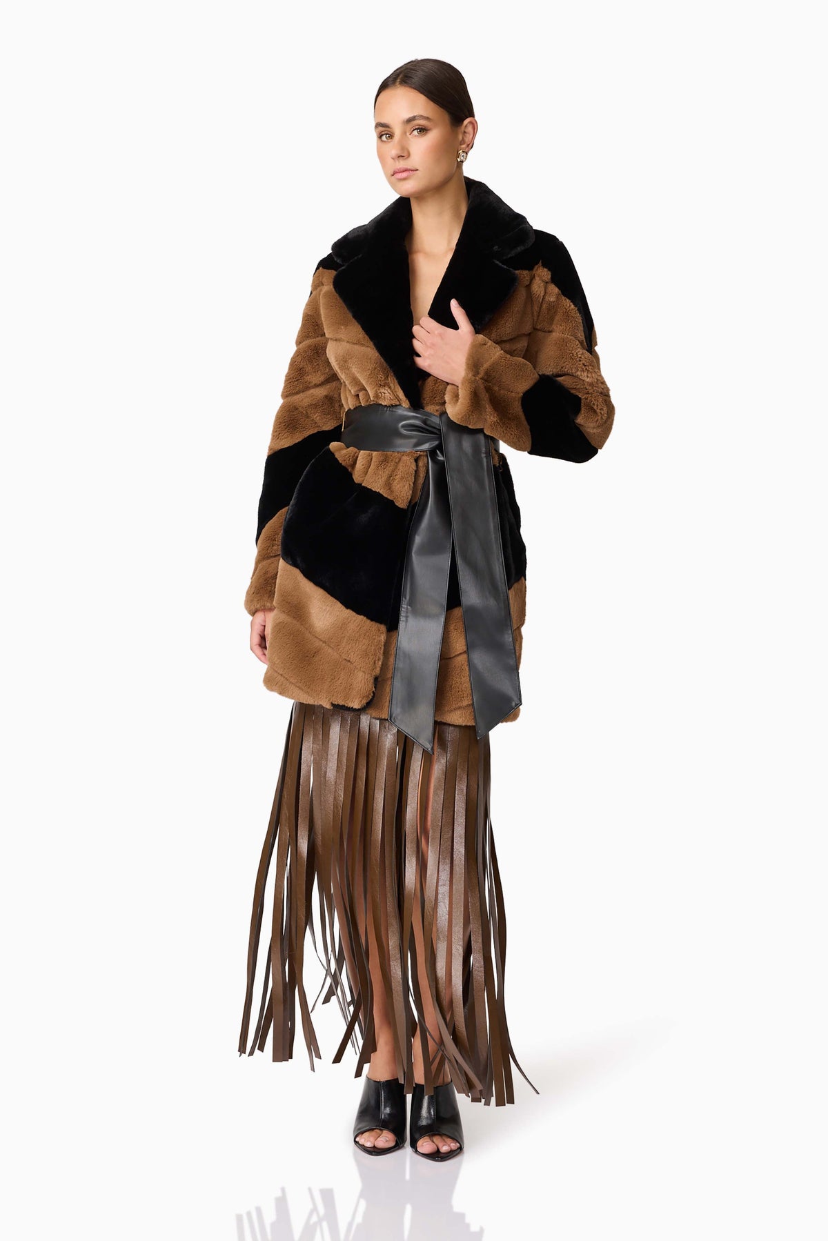 Felicia Faux Fur Coat in Black & Brown