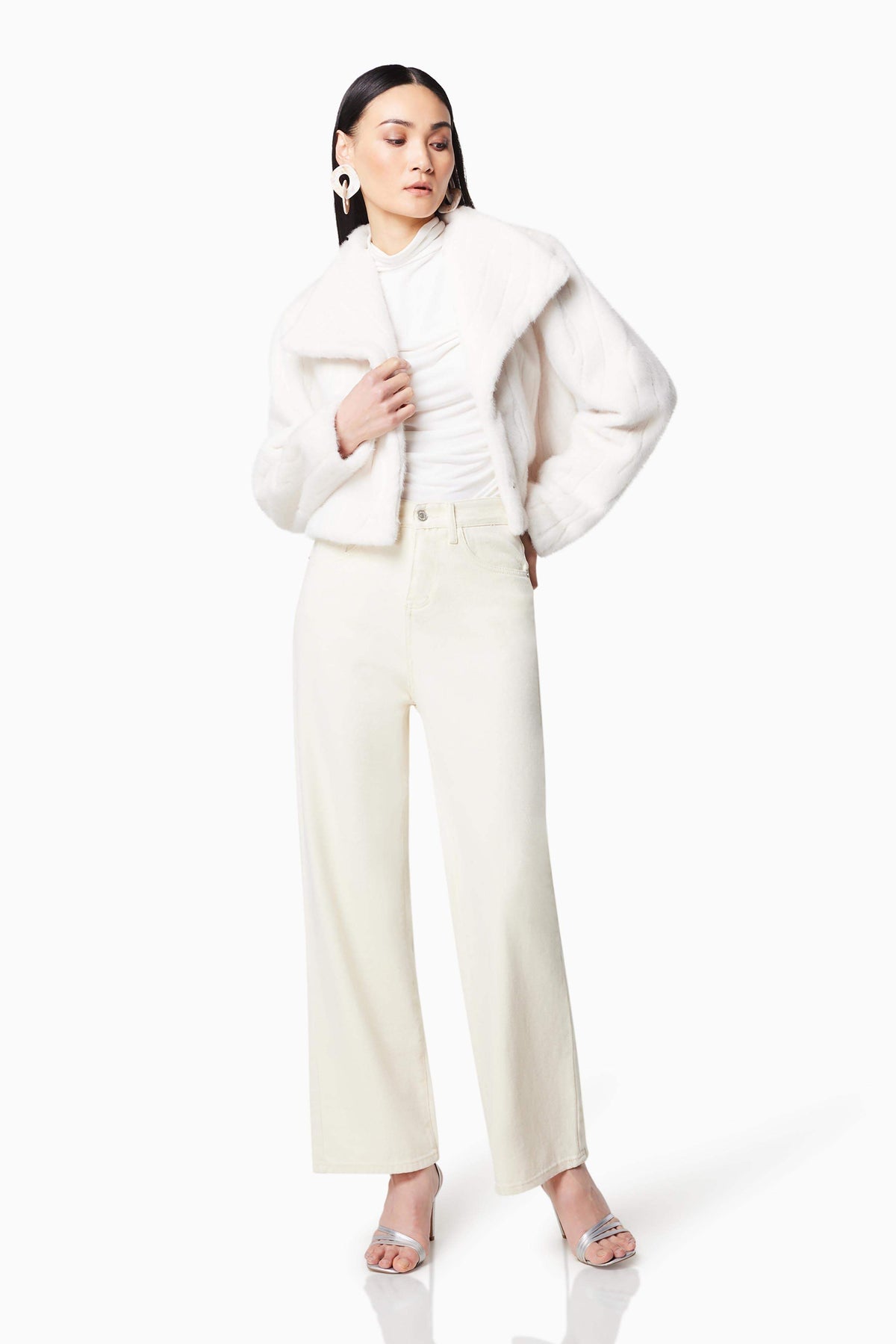 Fernie Cropped Faux Fur Jacket in White