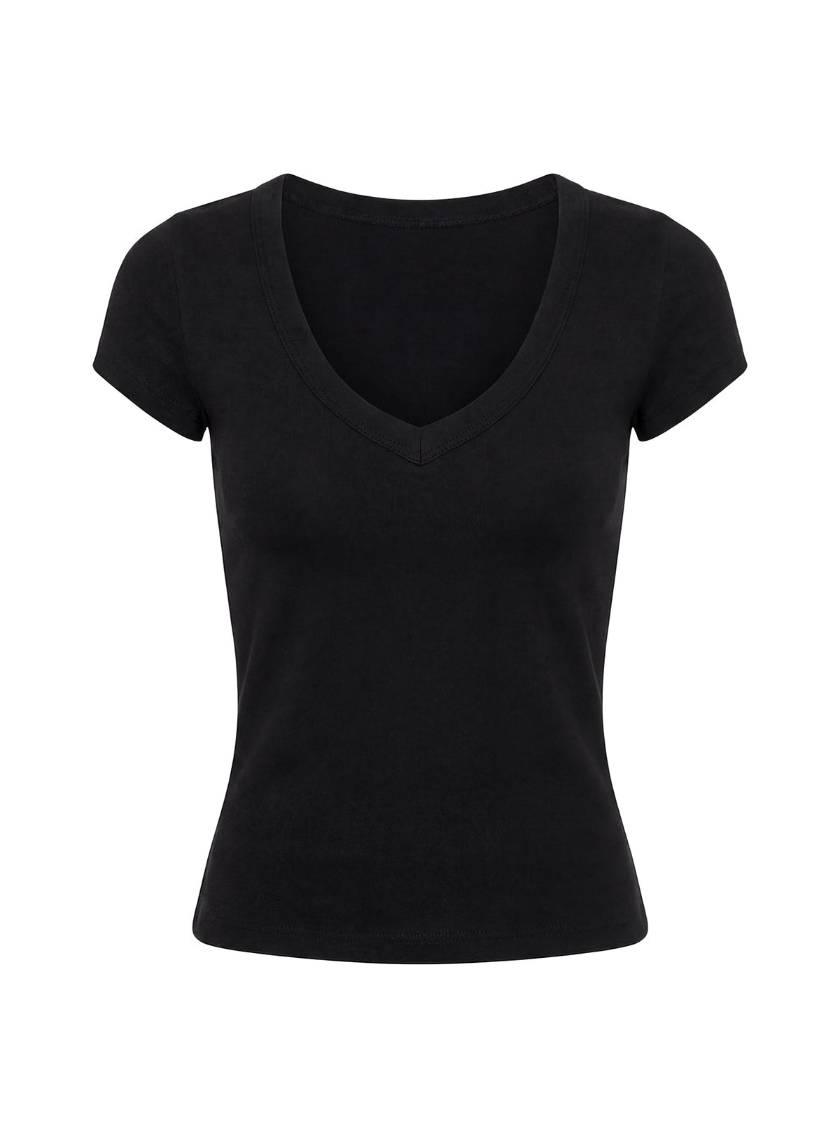 Daily Define Deep V Short Sleeve Top Black