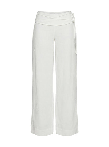 Silver Moon Linen Blend Tie Pants White
