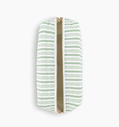 The Quilted Cosmetic Bag - Apple Green Stripe