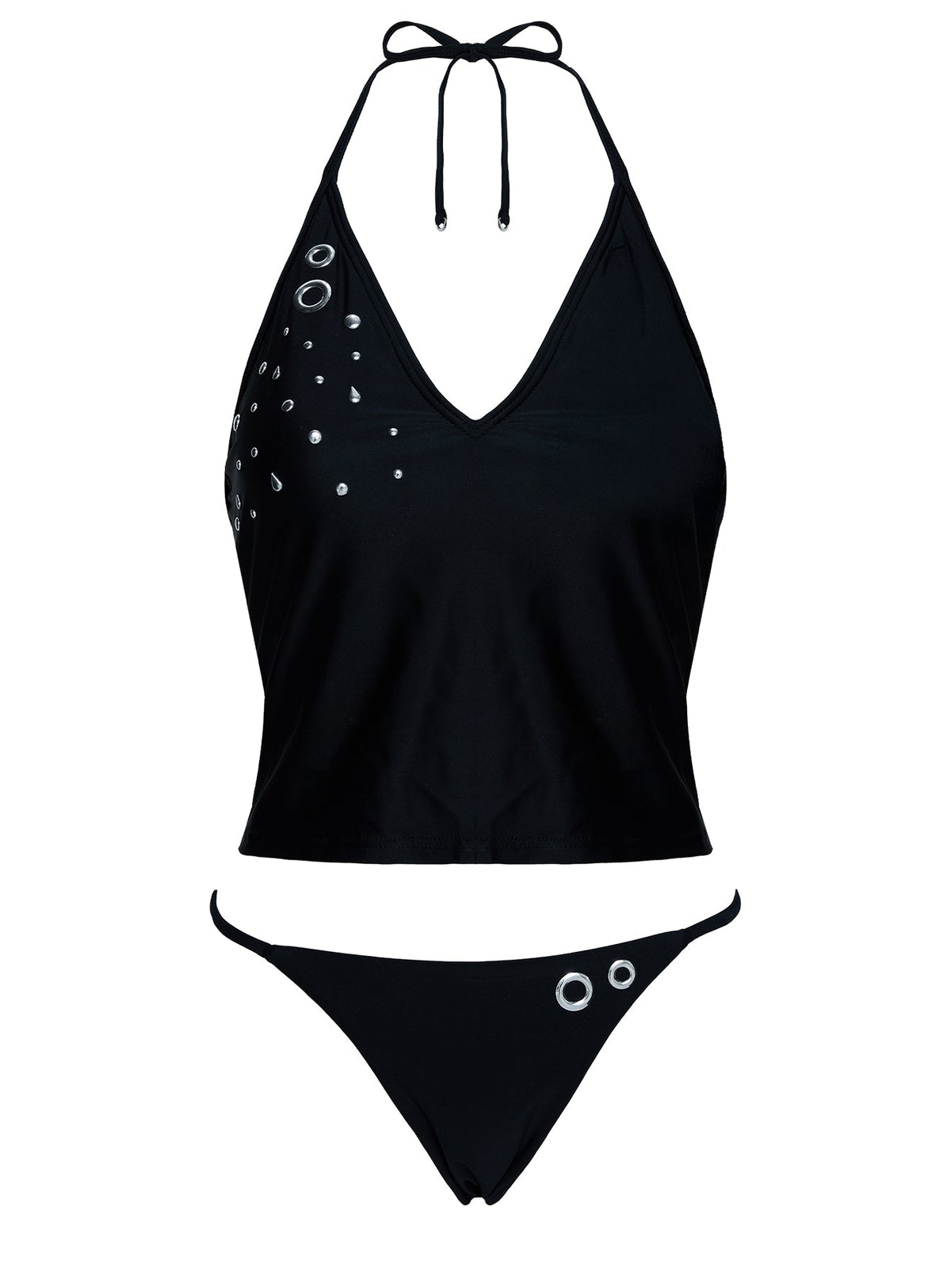 Kelipa Halter Embellished Swim Top Black