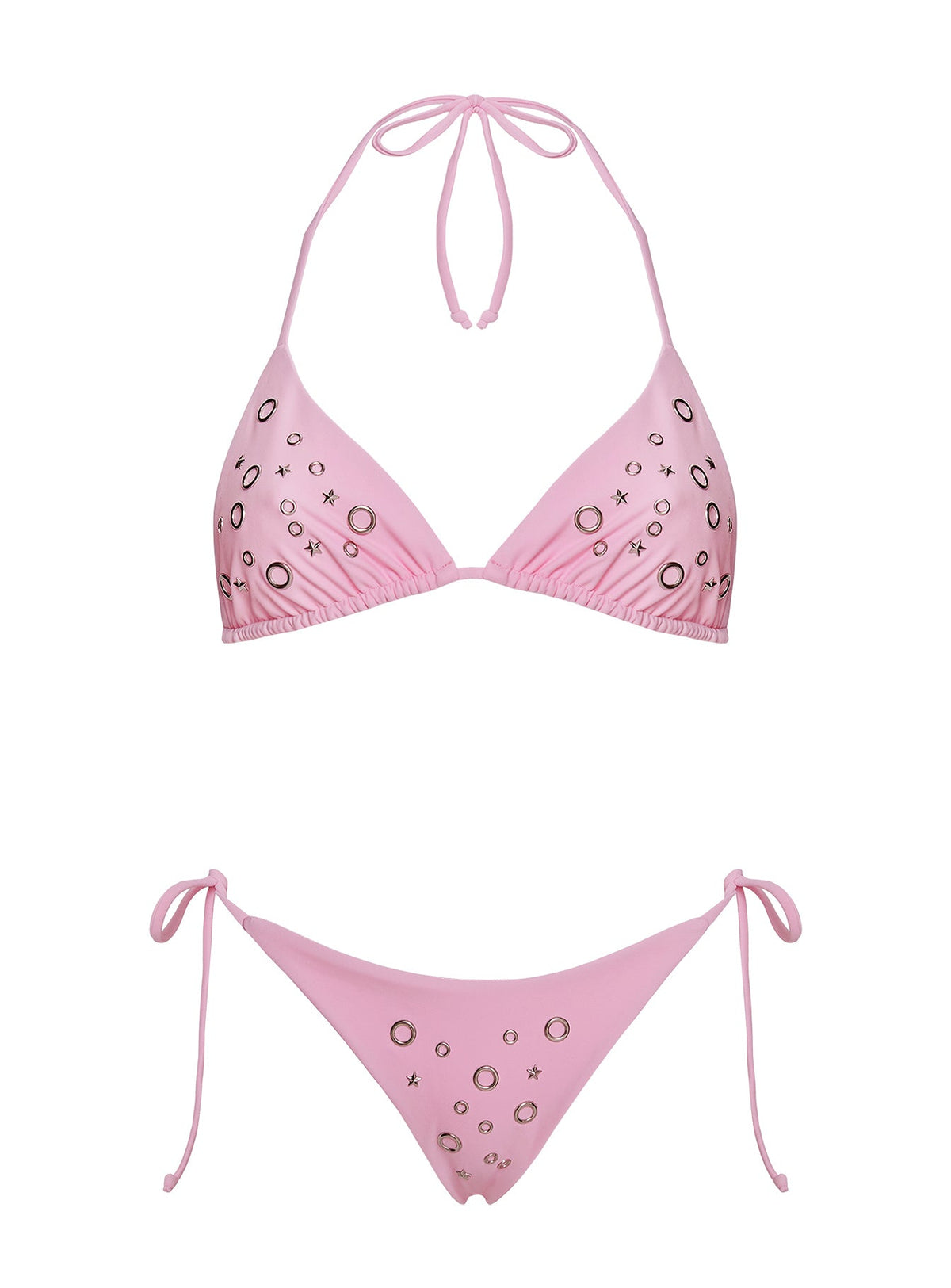 Likaia Embellished Tie Side Bikini Bottom Pink