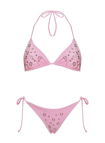 Likaia Embellished Tie Side Bikini Bottom Pink
