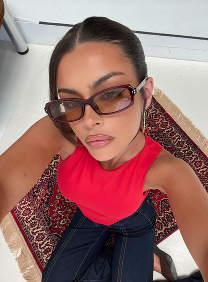 Mixtape Rectangle Sunglasses Red