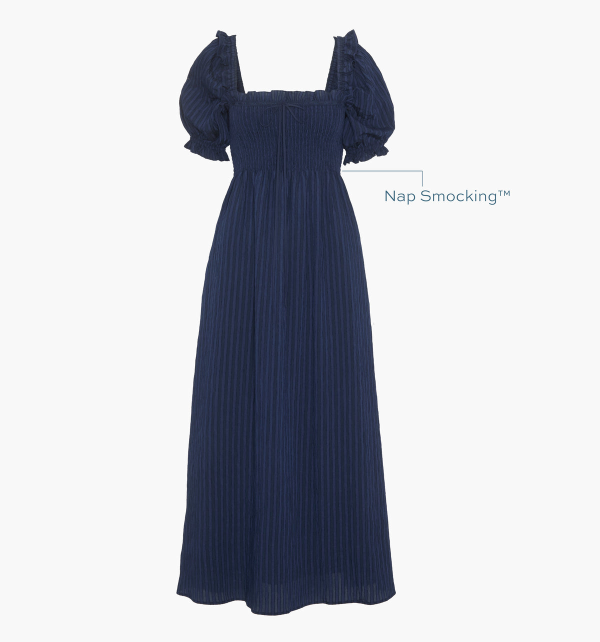 The Scarlett Midi Nap Dress - Navy Tonal Seersucker